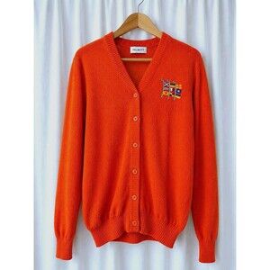 Vintage Talbott Nautical Flag Orange Cardigan Coastal Yacht Club Knit Sweater